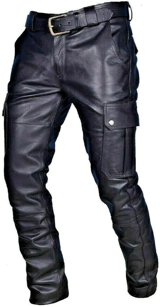 Men'S Leather Pants Streetwear Hip Hop Cargo Joggers for Men Tactical Gothic Street Style Biker Pants