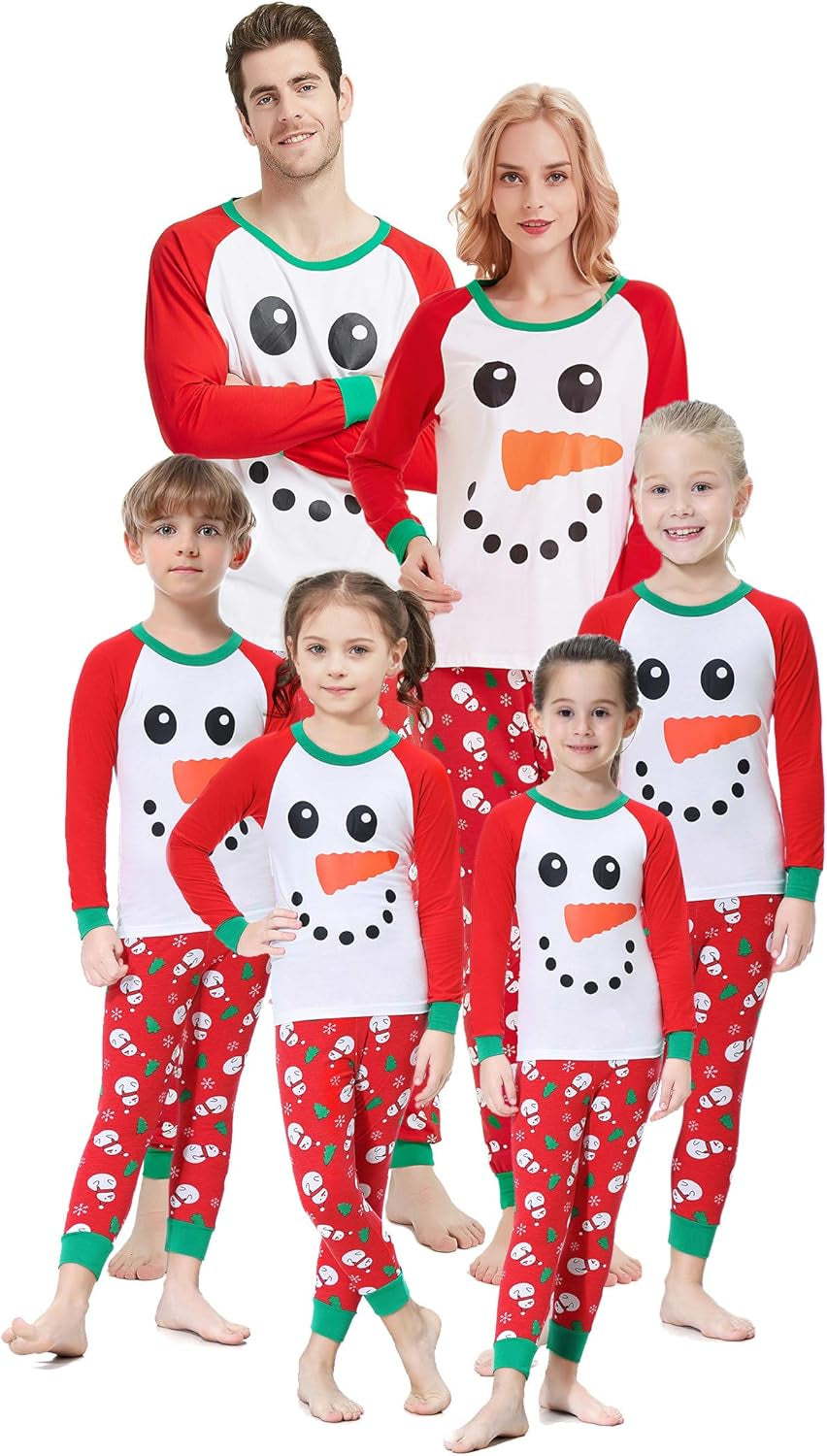 Matching Family Pajamas White Snowman Cotton Holiday Nightwear Christmas Jammies Clothes Household Sleepwear Pjs 4T