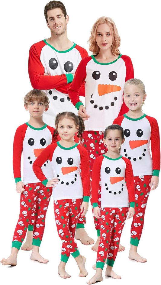Matching Family Pajamas White Snowman Cotton Holiday Nightwear Christmas Jammies Clothes Household Sleepwear Pjs 4T